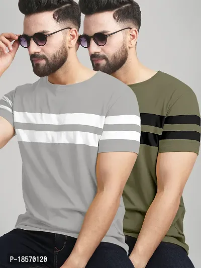 Elegant Cotton Blend Colourblocked Round Neck Tees For Men- Pack Of 2