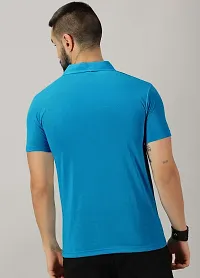 Stylish Sea Blue Cotton Blend Printed Polos For Men-thumb1