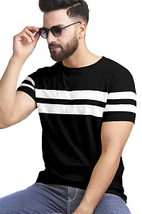 AUSK Men's Regular Round Neck Half Sleeves T-Shirts (Color:Black & White-Size:Medium)-thumb1