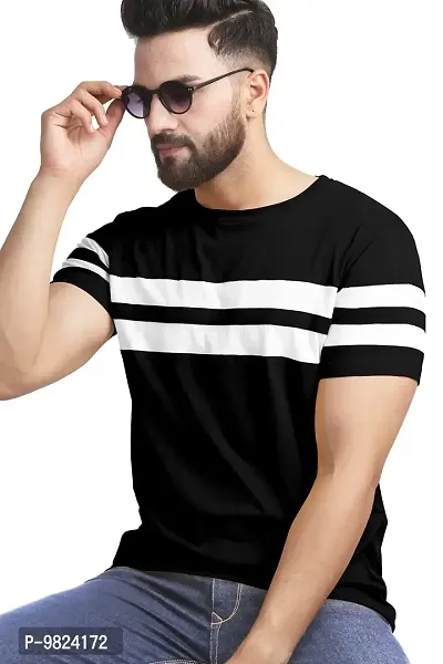 AUSK Men's Regular Round Neck Half Sleeves T-Shirts (Color:Black & White-Size:Medium)-thumb2