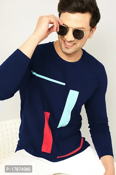 Men Cotton Blend Striped Round Neck Tees-thumb0