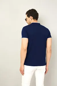 Stylish Cotton Navy Blue Solid Round Neck Tees Short Sleeves For Men-thumb2