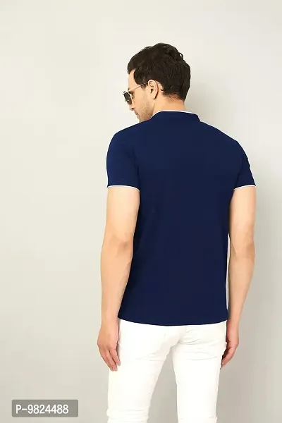 Stylish Cotton Navy Blue Solid Round Neck Tees Short Sleeves For Men-thumb3