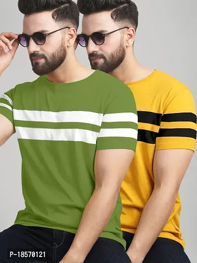 Elegant Cotton Blend Colourblocked Round Neck Tees For Men- Pack Of 2