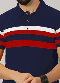 Stylish Cotton Blend Navy Blue Striped Polos Short Sleeves For Men-thumb2