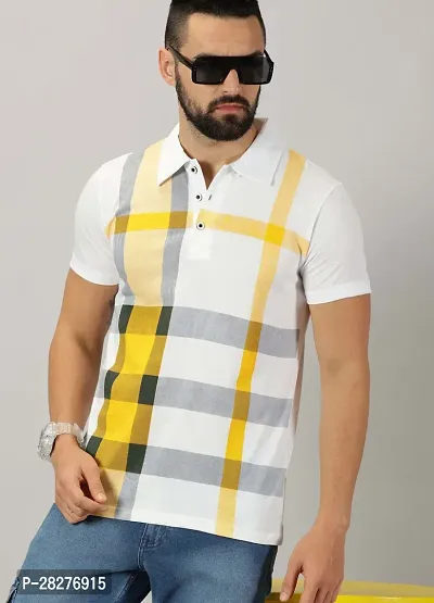 Stylish Mustard Cotton Blend Printed Polos For Men