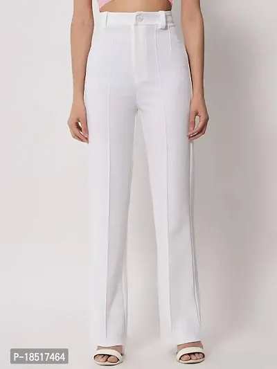 Buy Elegant White Polyester Blend Solid Trousers For Women Online In India  At Discounted Prices