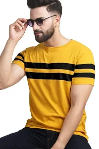 AUSK Men's Regular Round Neck Half Sleeves T-Shirts (Color:Yellow & Black-Size:XX-Large)-thumb1