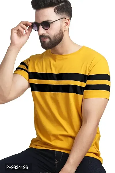 AUSK Men's Regular Round Neck Half Sleeves T-Shirts (Color:Yellow & Black-Size:XX-Large)-thumb2