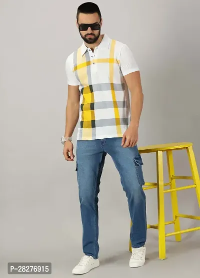Stylish Mustard Cotton Blend Printed Polos For Men-thumb5