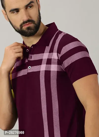 Stylish Purple Cotton Blend Printed Polos For Men-thumb3