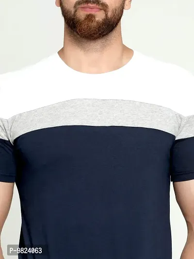 Stylish Cotton Multicoloured Colourblocked Round Neck Tees Short Sleeves For Men-thumb5