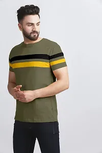 AUSK Men's Regular Round Neck Half Sleeves T-Shirts (Color:Green & Black & Yellow-Size:Small)-thumb3