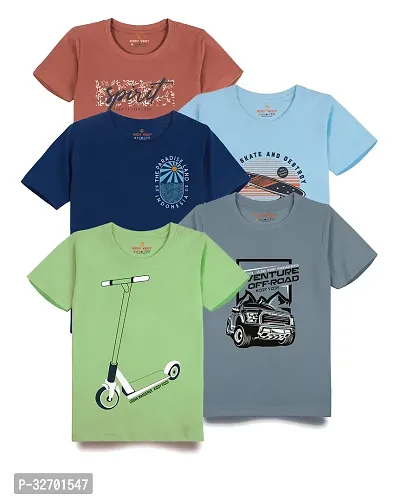 Stylish Cotton Blend Printed Short Sleeves T-Shirt For Boys Pack Of 5-thumb0