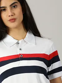 Elegant White Cotton Blend Colourblocked Tshirt For Women-thumb1