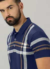 Stylish Cotton Blend Navy Blue Printed Polos Short Sleeves For Men-thumb1