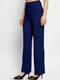 Elegant Navy Blue Polyester Blend Solid Trousers For Women-thumb2
