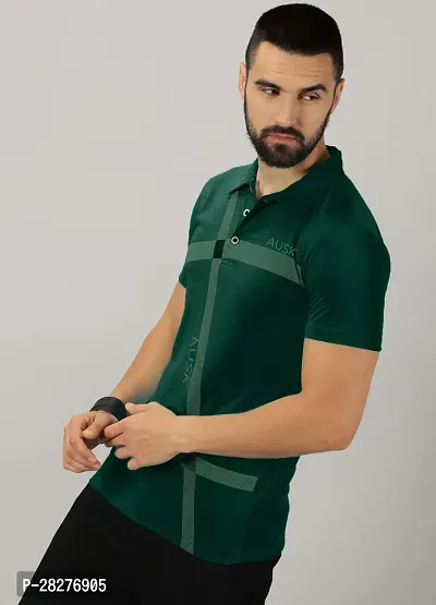 Stylish Green Cotton Blend Printed Polos For Men-thumb5