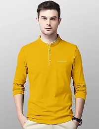 Stylish Cotton Yellow Solid Round Neck Tees Long Sleeves For Men-thumb4