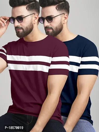 Elegant Cotton Blend Colourblocked Round Neck Tees For Men- Pack Of 2