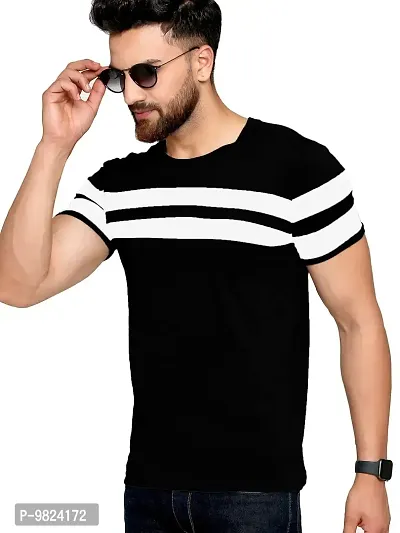 AUSK Men's Regular Round Neck Half Sleeves T-Shirts (Color:Black & White-Size:Medium)