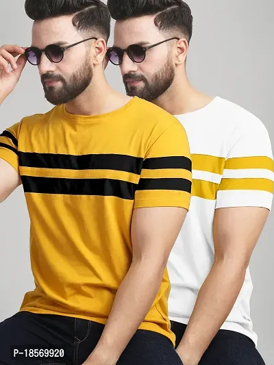 Elegant Cotton Blend Colourblocked Round Neck Tees For Men- Pack Of 2-thumb0