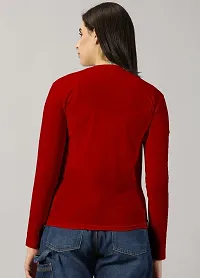 Elegant Red Cotton Blend Colourblocked Tshirt For Women-thumb2