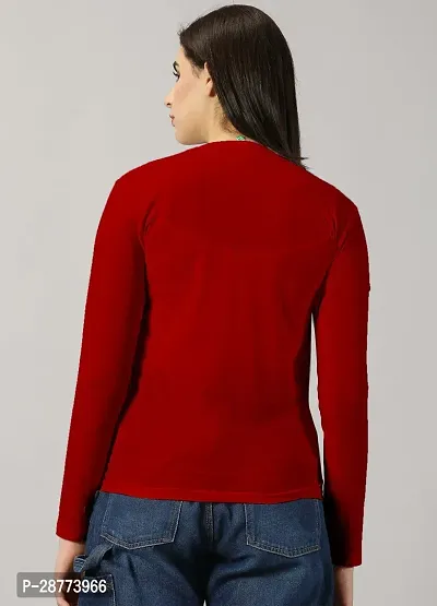 Elegant Red Cotton Blend Colourblocked Tshirt For Women-thumb3