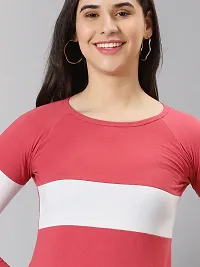 Elegant Pink Cotton Blend Colourblocked T-Shirts For Women-thumb2