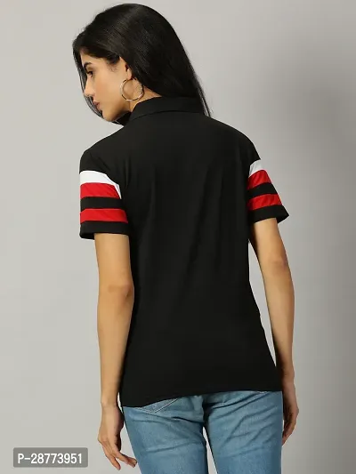 Elegant Black Cotton Blend Colourblocked Tshirt For Women-thumb4