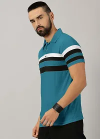 Stylish Teal Cotton Blend Striped Polos For Men-thumb3