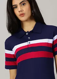 Elegant Navy Blue Cotton Blend Colourblocked Tshirt For Women-thumb1