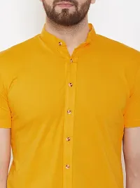 GESPO Men's Shirts Half Sleeves Mandarin Collar(Yellow-Small)-thumb2