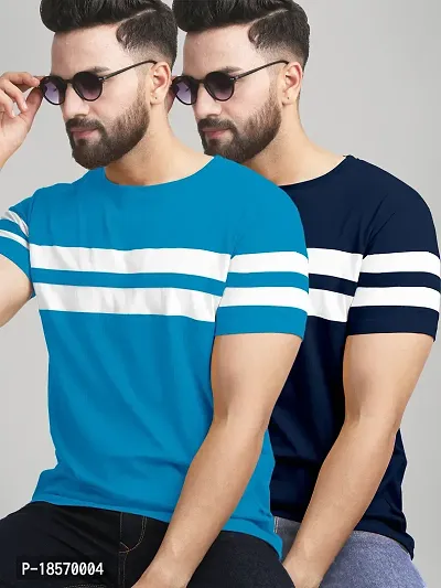 Elegant Cotton Blend Colourblocked Round Neck Tees For Men- Pack Of 2