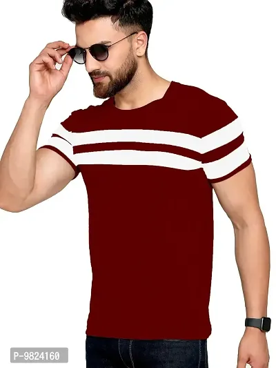 AUSK Men's Regular Round Neck Half Sleeves T-Shirts (Color:Red & White-Size:XX-Large)