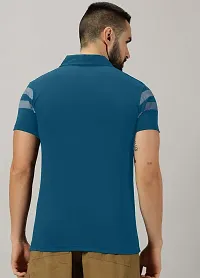 Stylish Teal Cotton Blend Printed Polos For Men-thumb1