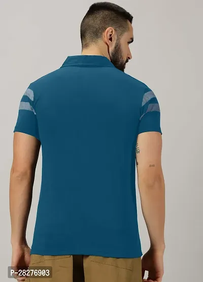 Stylish Teal Cotton Blend Printed Polos For Men-thumb2