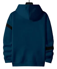 Trendy Turquoise Cotton Blend Printed Hoodie Tee For Men-thumb1