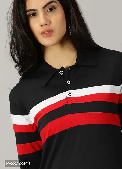 Elegant Black Cotton Blend Colourblocked Tshirt For Women