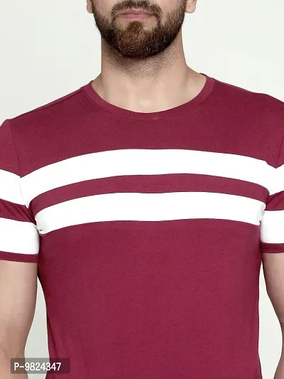 AUSK Men's Cotton Half Sleeve Round Neck Striped Tshirt (Large, Maroon1)-thumb5