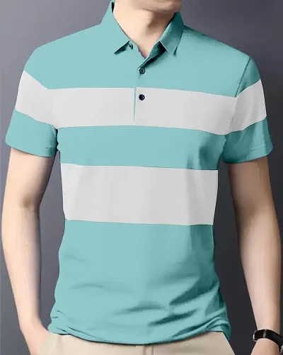 Cotton Blend Multicoloured Colourblocked Polo T-shirt for Men