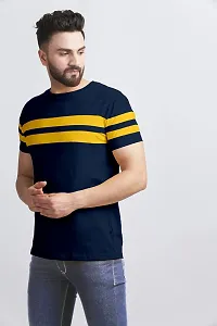 AUSK Men's Regular Round Neck Half Sleeves T-Shirts (Color:Blue & Yellow-Size:Large)-thumb3
