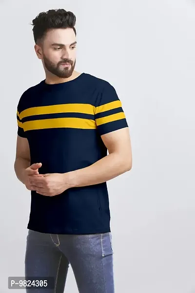 AUSK Men's Regular Round Neck Half Sleeves T-Shirts (Color:Blue & Yellow-Size:Large)-thumb4