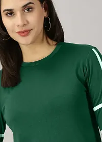 Elegant Green Cotton Blend Colourblocked Tshirt For Women-thumb1