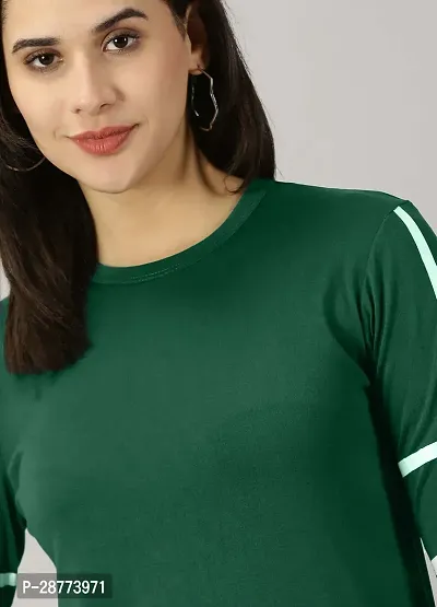 Elegant Green Cotton Blend Colourblocked Tshirt For Women-thumb2