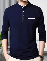 Stylish Blue Cotton Solid Full Sleeves Tees For Men-thumb4