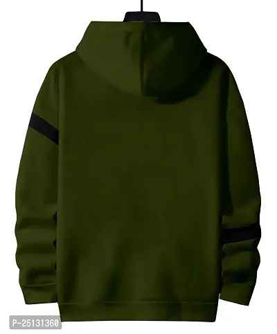 Stylish Cotton Blend Olive Printed Hooded Tees Long Sleeves For Men-thumb2