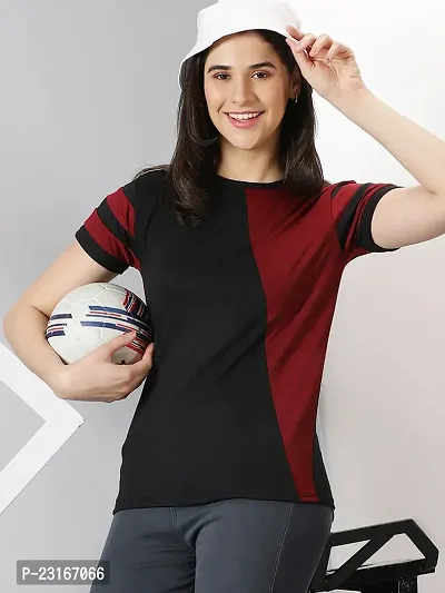 Elegant Multicoloured Cotton Blend Colourblocked T-Shirts For Women-thumb0
