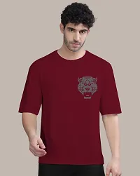 Reliable Maroon Cotton Blend Printed Oversized Tshirt For Men-thumb1