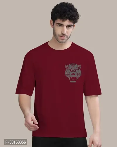 Reliable Maroon Cotton Blend Printed Oversized Tshirt For Men-thumb2